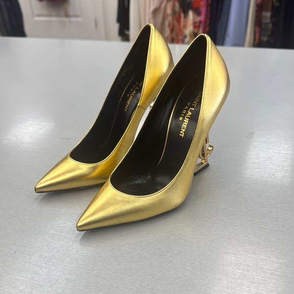 Saint Laurent Metallic Gold Heels - Picture 1 of 8